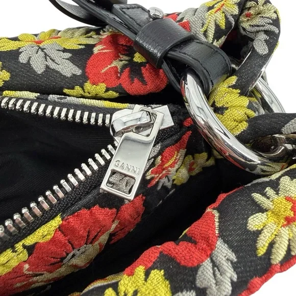 GANNI Pillow Floral Jacquard Baguette Shoulder Bag Meadow Black